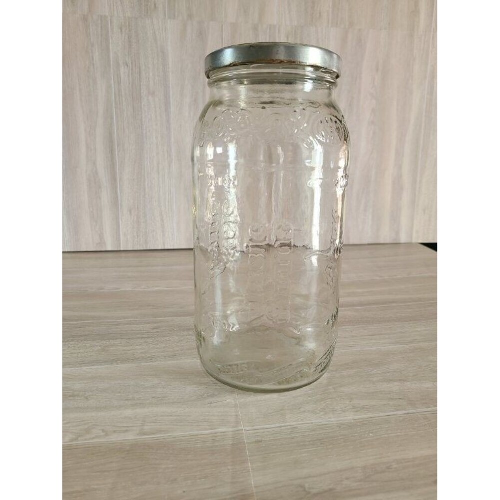 Vintage Vlasic Farms 80oz Glass Jar with Lid, Large Embossed Kitchen Canister